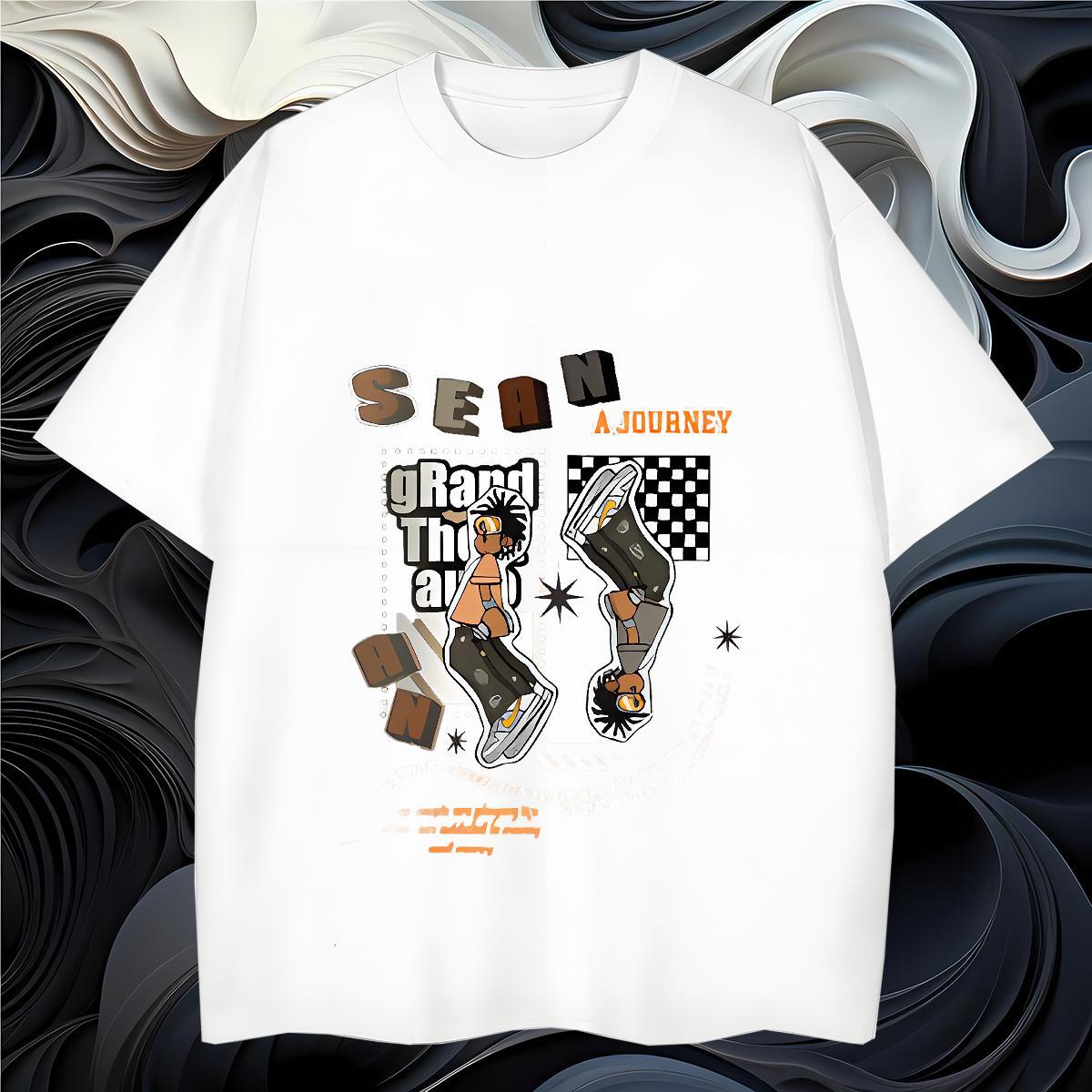 T Shirts Men 230g 100% Cotton icon High Street Hip Hop O Neck Short Sleeves Cartoon Print Tshirts Factory Direct Soft Wear