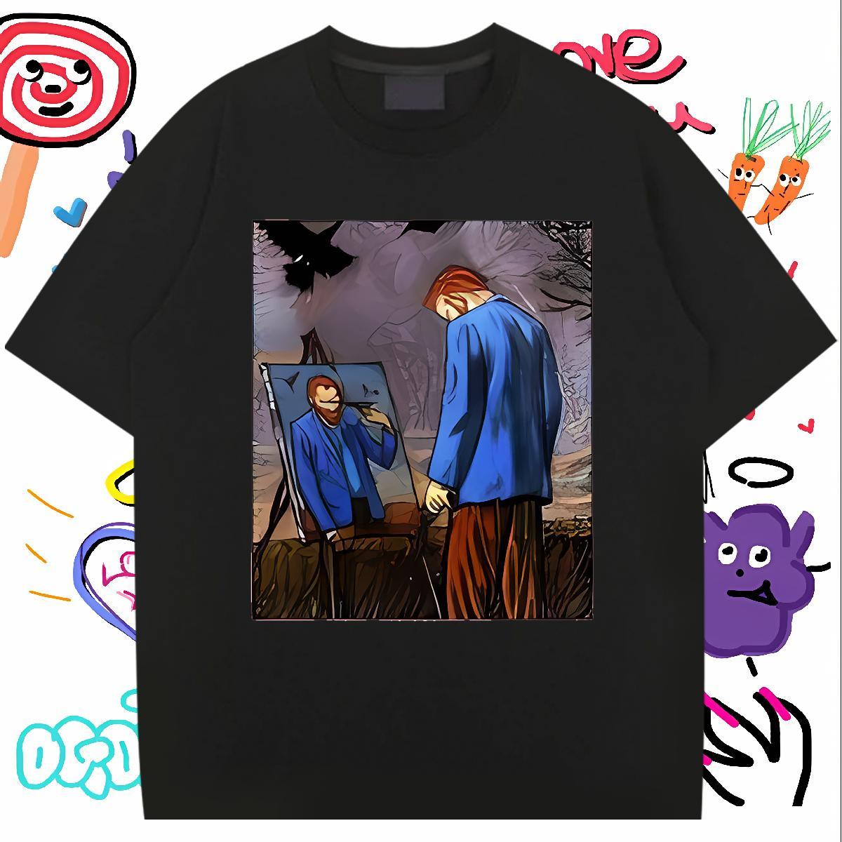 T-Shirts 230g Pure Cotton portrait Sports Casual Breathable Black Oversized Tshirts Casual New Soft Clothes