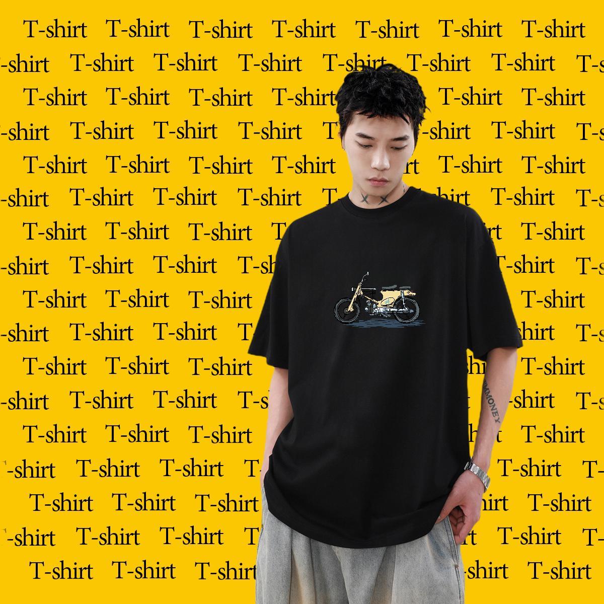 Loose Men Clothes T-Shirt 230g Pure Cotton Beach Motorcycle DIY O-Neck Short Sleeve Fashion Casual Men T Shirts Tshirts