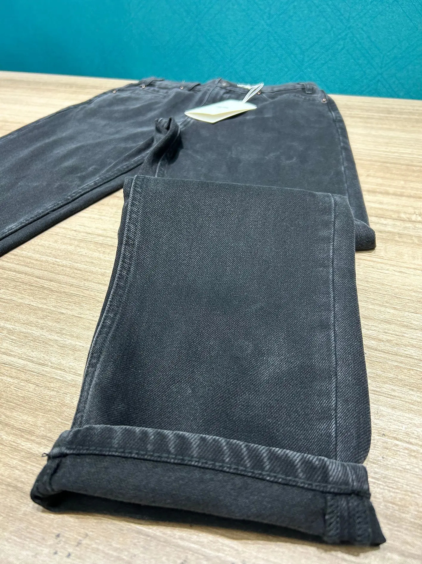 Early Spring Ce Blogger Same Non-elastic High Waist Dark Gray Straight Denim Trousers Women 240806
