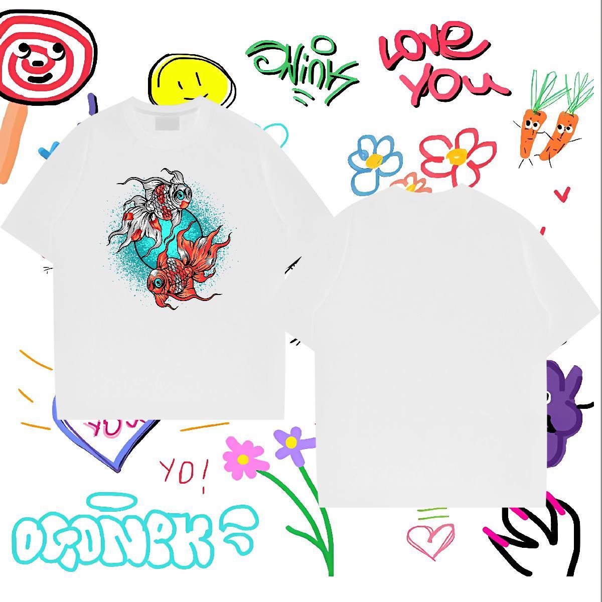 T-Shirts 100% Cotton 230g Street Casual Short Sleeve Soft Cartoon Printing L-4XL Men Tops Tees 2024 Summer Comfortable Tops Shirt