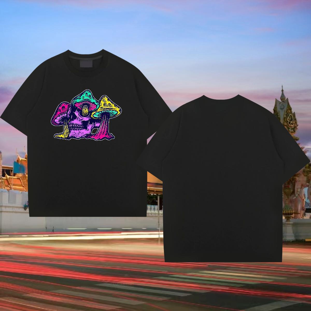2024 New Men T Shirts 230g Cotton mushroom Street Clothings Breathable Short Sleeve Loose Men Tops Tees DIY Printed