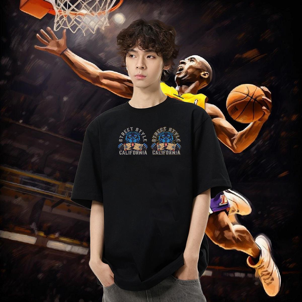 Classic T Shirts Men 230g 100% Cotton leopard Sports Casual Tee Shirt Breathable Crew Neck Soft Men Tops Tees Oversized