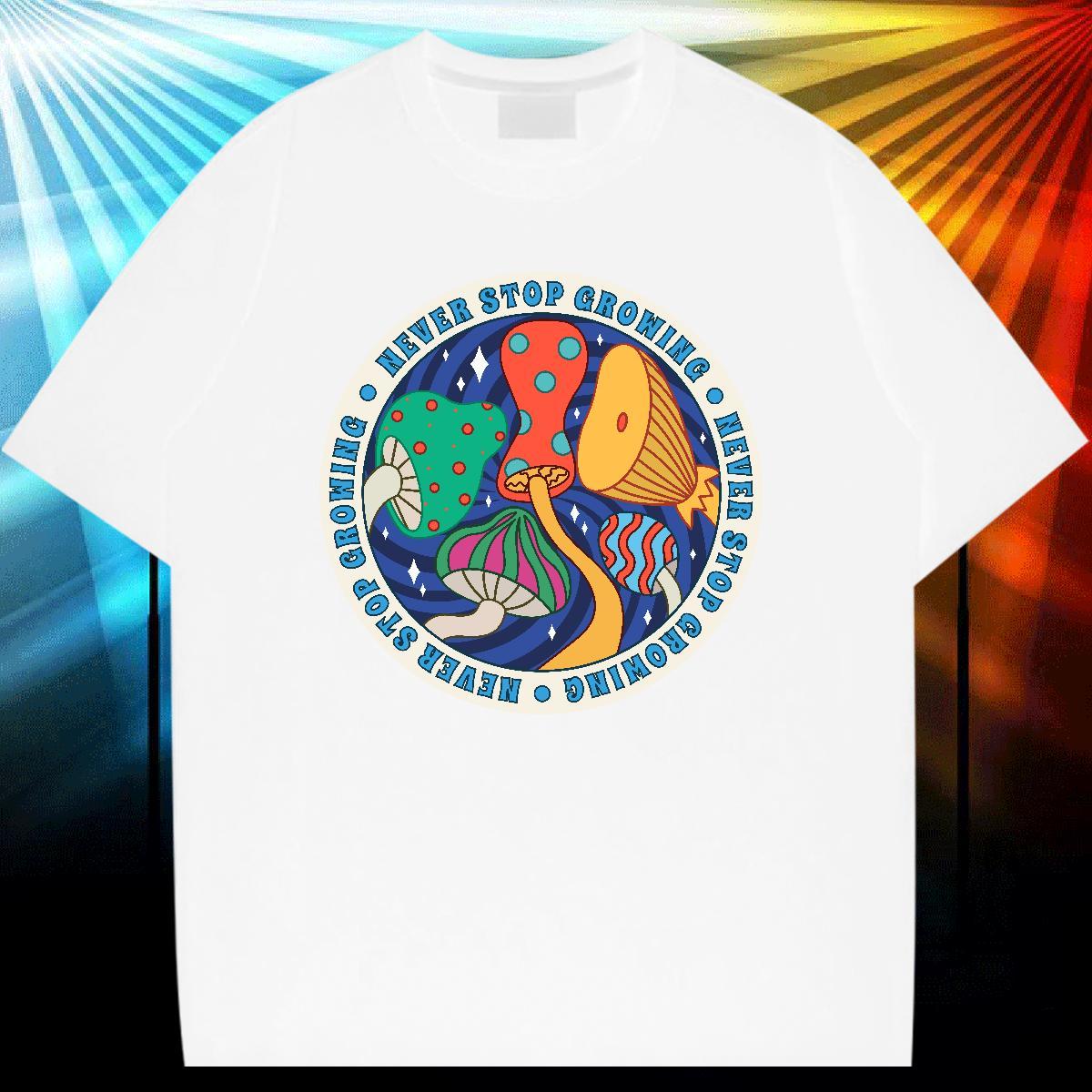 Classic T-Shirts 230g Pure Cotton mushroom Hip Hop Tee Shirt Breathable TOP Quality Men Tshirts DIY Logo Oversized