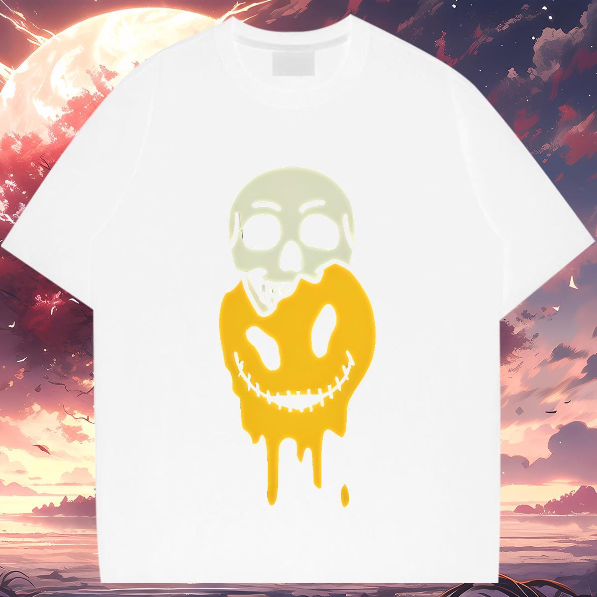 T Shirts Men 100% Cotton 230g smiling face Daily Outfit Breathable Crew Neck Custom Cartoon Men Tees DIY Cool Clothes