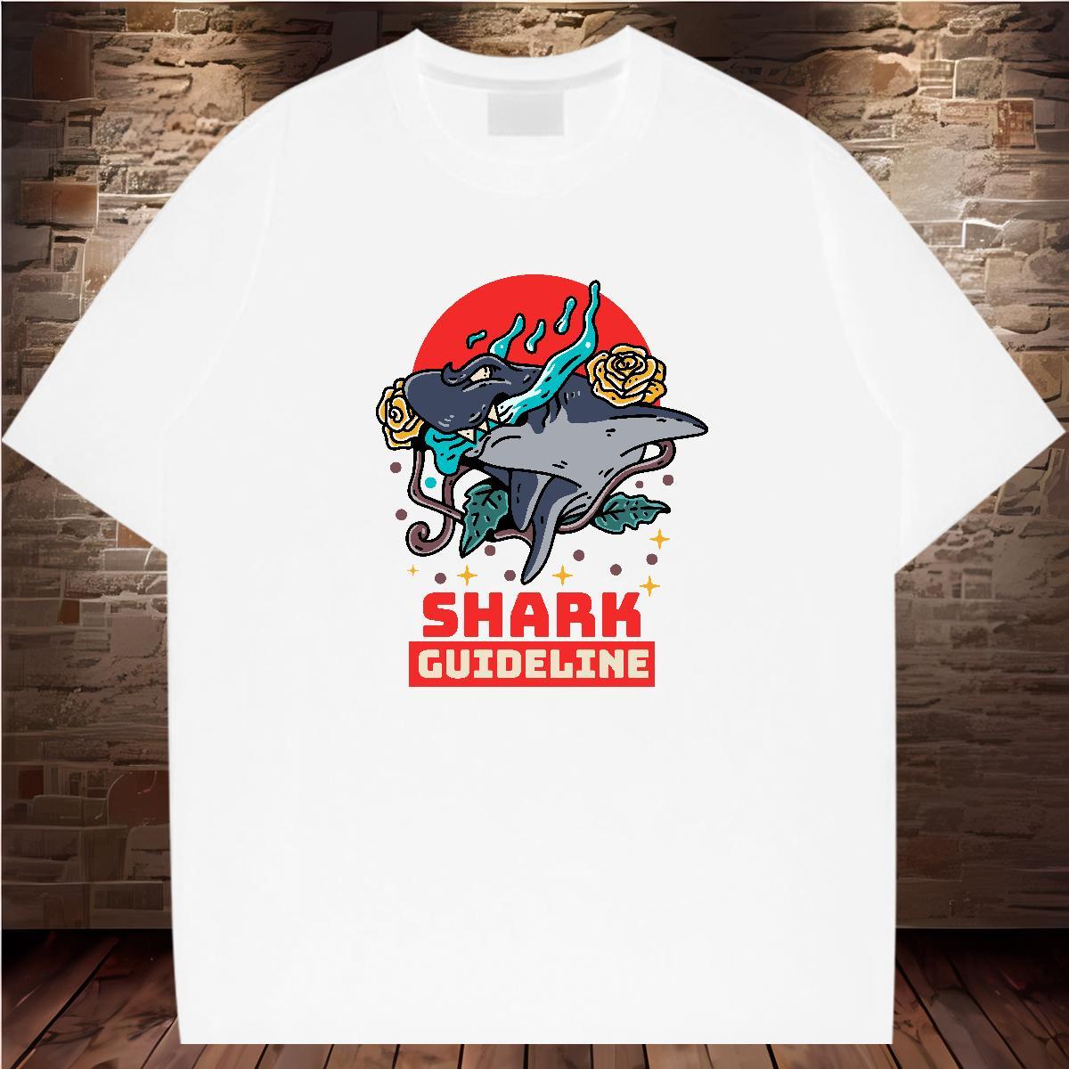 Wholesale Mens T Shirts 230g Pure Cotton shark Spring Summer Top Tees Short Sleeve Soft Designer Men Tshirts DIY Printed