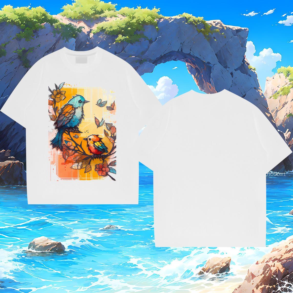 T-Shirts for Men 230g Cotton bird Sports Casual Breathable Short Sleeve DIY Printed Men Tees 2024 Free Shipping Clothings