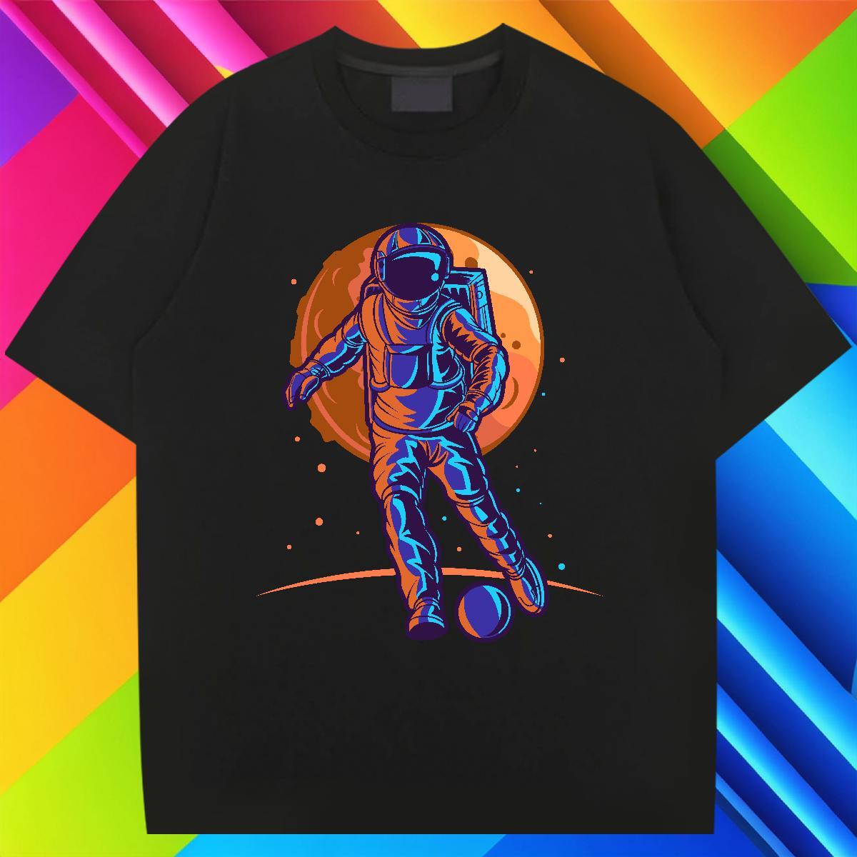 T Shirt For Man 230g 100% Cotton cosmonaut Sport Round Neck Short Sleeve Custom Cartoon Men Tees Fashion Popular Tops Tees