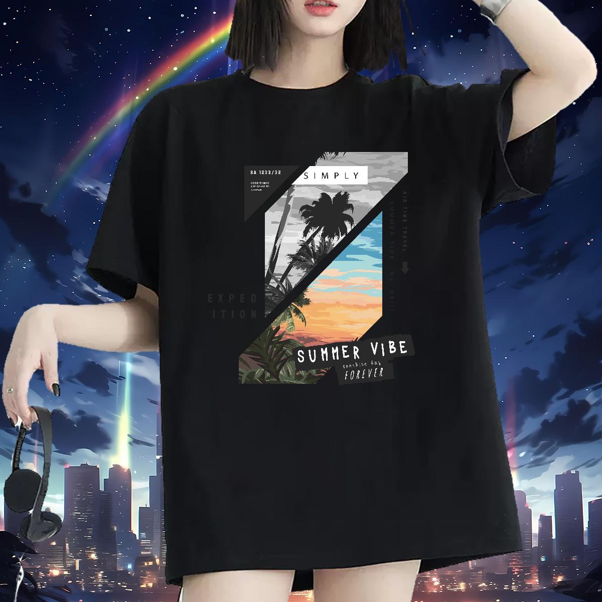 Loose fit T Shirts Women Breathable Short Sleeve Woman Tshirt Custom Print Oversized tree Hip Hop Street 230g Pure Cotton New Tshirts