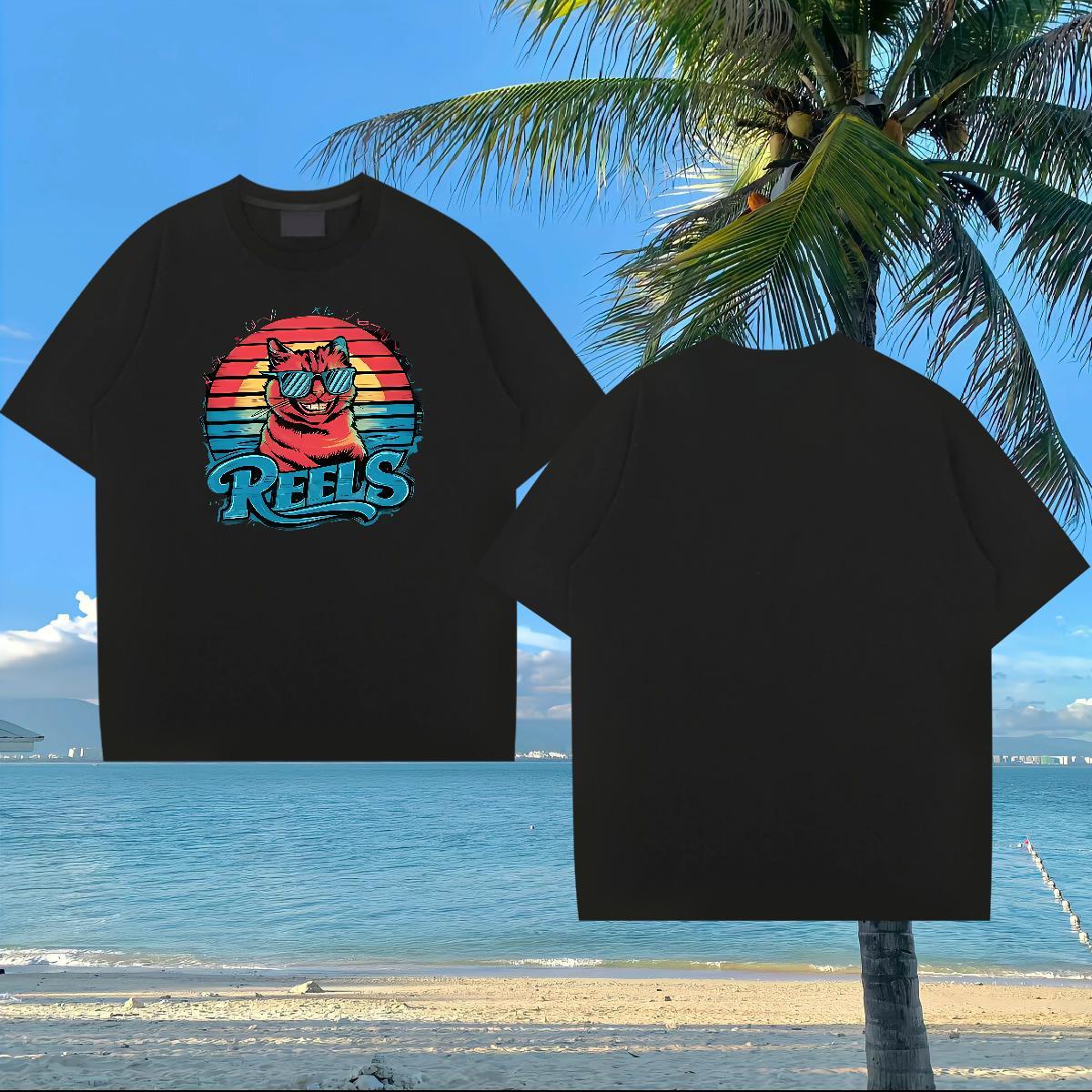 New Arrival T-Shirts 230g Pure Cotton cat Street Casual Tops Shirt Breathable Designer Men Tops Tees Skull