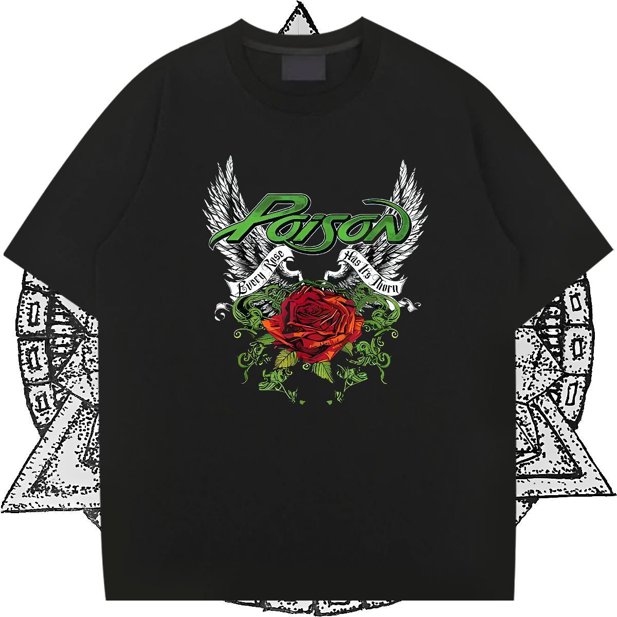 Factory Direct T Shirt For Man 230g Cotton rose Hip Hop Street Tshirts Crew Neck Breathable Designer Men Clothes T-Shirt Cartoon Print