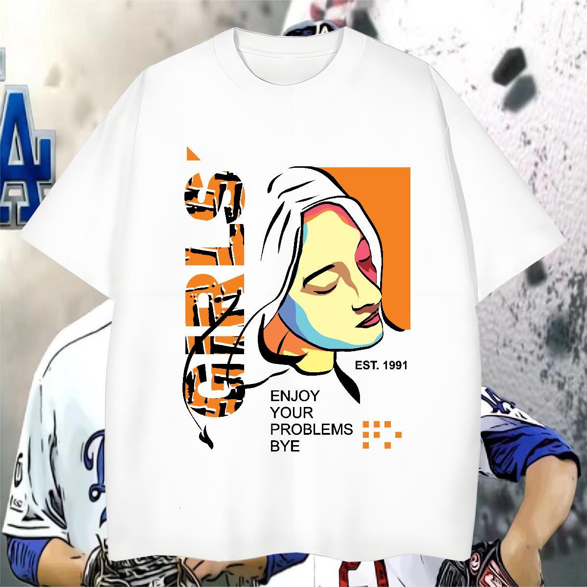 Men T Shirts 100% Cotton 230g women Street Crew Neck Cartoon Print Men Clothes T-Shirt Designer Fashion Loose Fit Tops