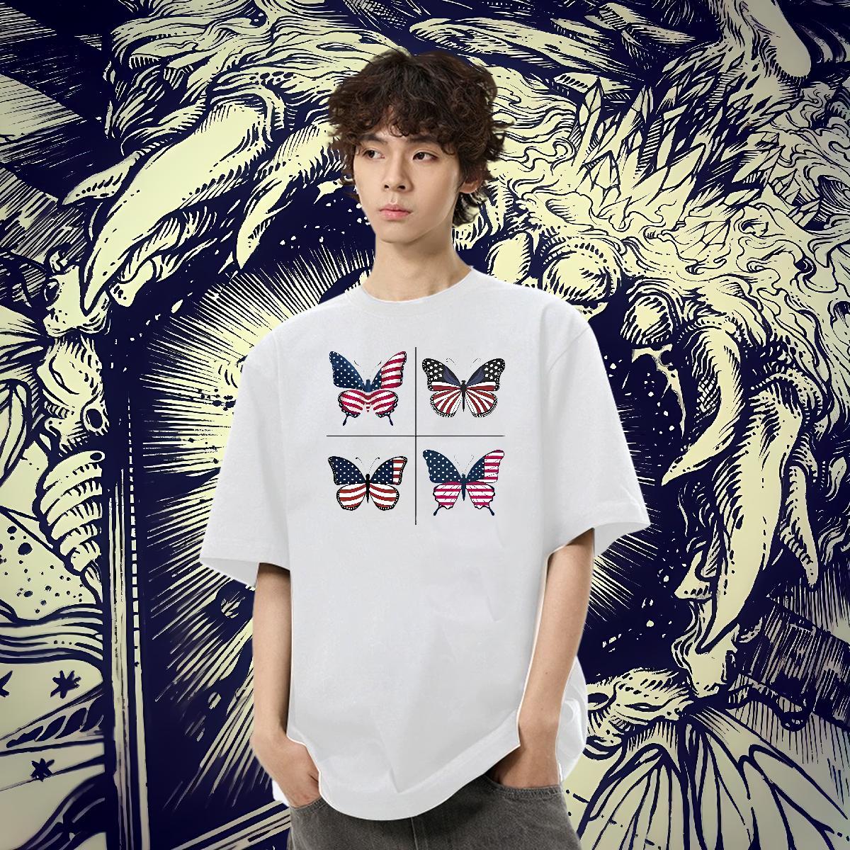 Designer Men Tops Tees 230g Cotton Sports Casual Butterfly Anime Breathable Soft Wholesale T-Shirts for Men Clothes