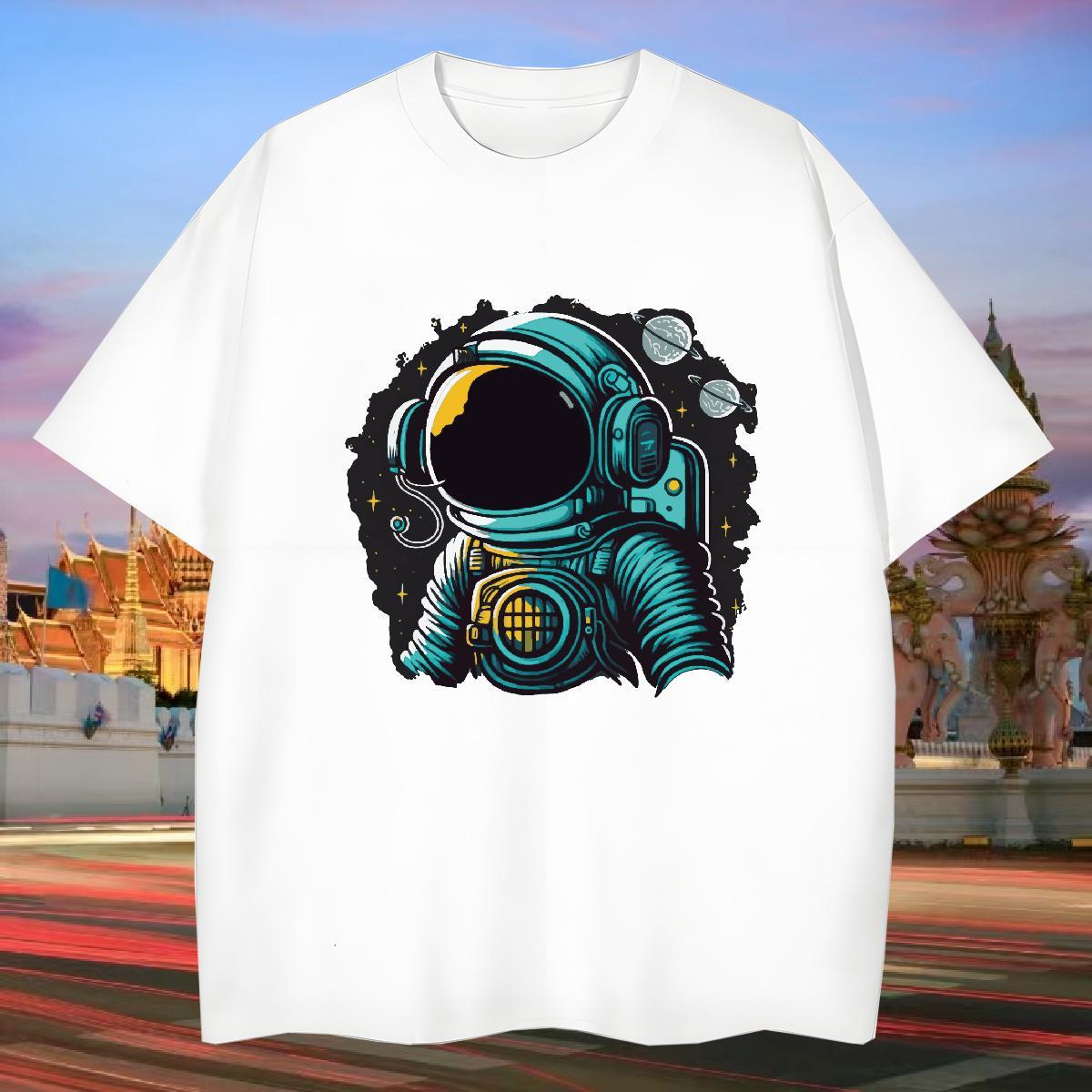 T-Shirts for Men 230g Cotton cosmonaut Hip Hop Breathable Short Sleeve Customized Couples T Shirts Classic Cool Tshirts