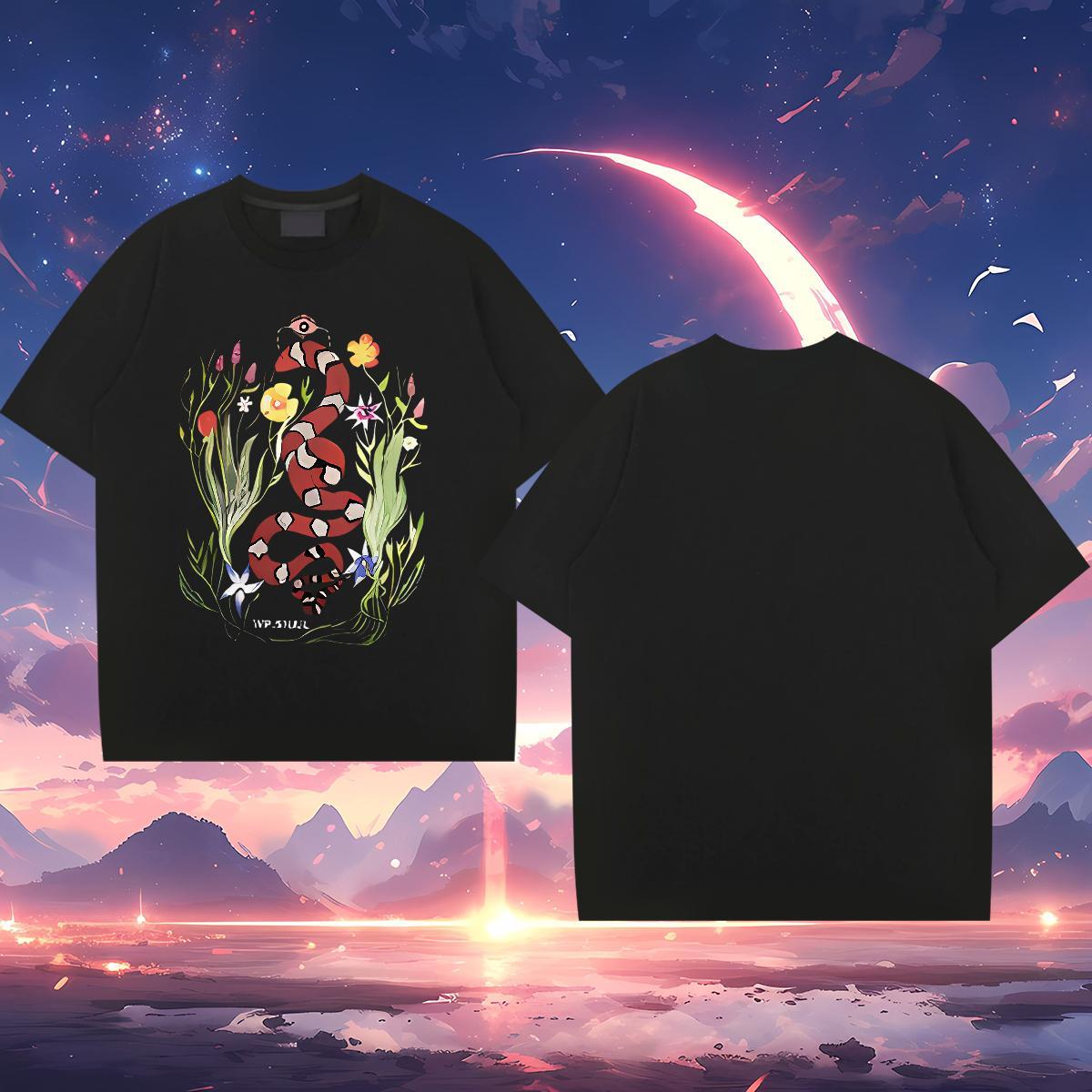Classic T Shirt For Man 230g 100% Cotton snake Outdoor Tops Tees Breathable Short Sleeve Soft Men Clothes T-Shirt Custom Anime