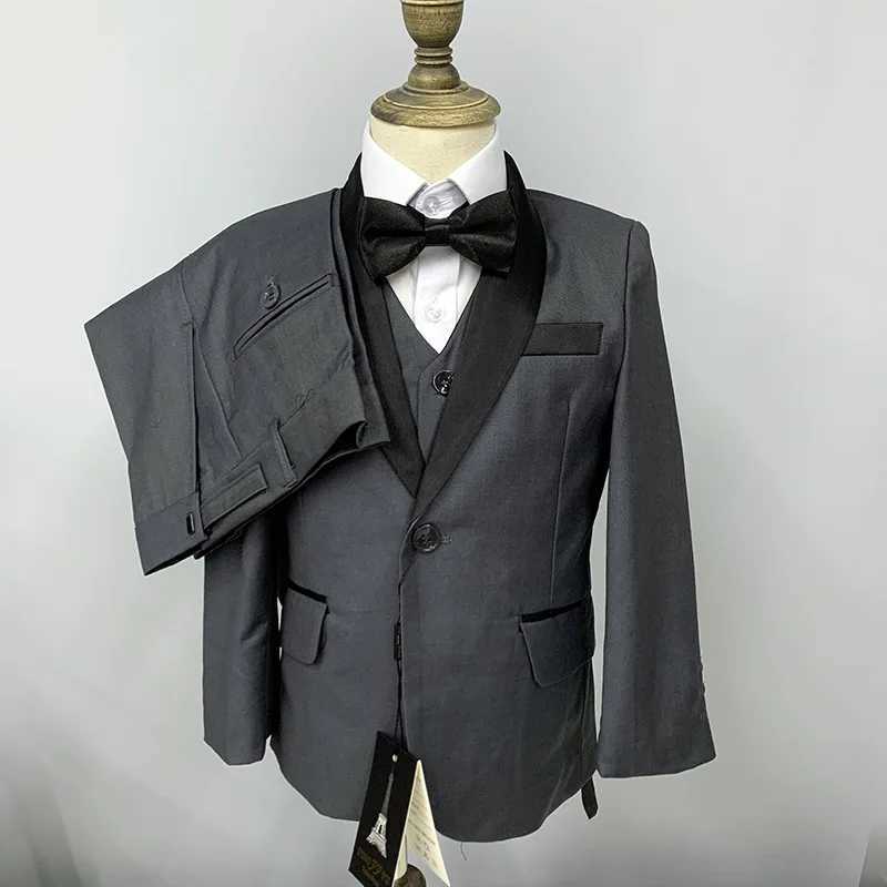 Suits Boys Dark Green Blazer Pants Vest Bowtie 4 Piece Groom Suit Gentleman Kids Wedding Party Dress Child 2-14 Year Old Festival Set