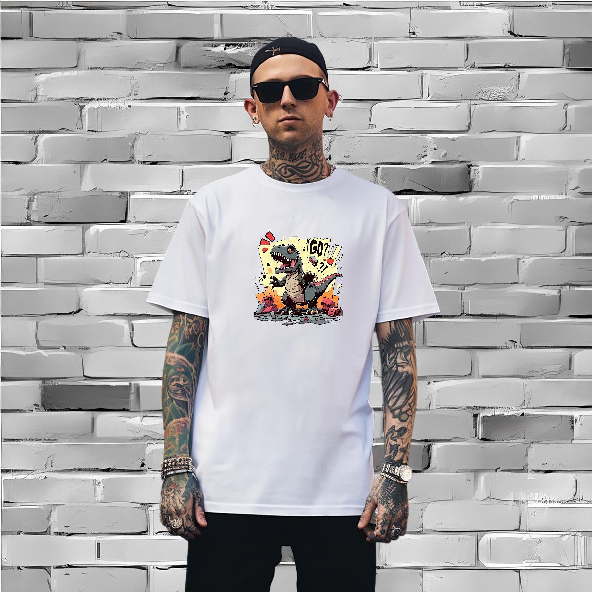 Man T Shirts 230g Cotton dinosaur Street wear Hip Hop Breathable Crew Neck Plus Size Cartoon Men Tops Tees Fashion Designer Cool Clothes