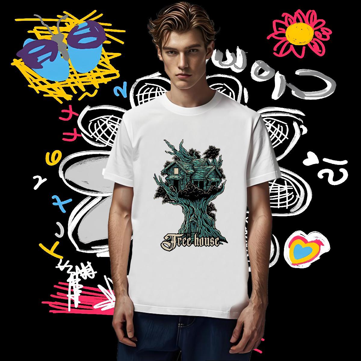 2024 Designer T-Shirts 230g Cotton tree Hip Hop Street Polos Breathable Short Sleeve Cool Design Men Tshirts Black White