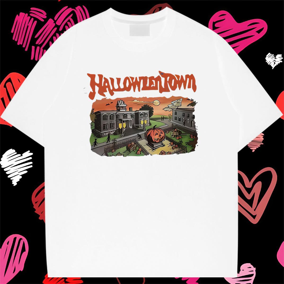New T-Shirts 100% Cotton 230g halloween Daily Wear Tees Breathable Short Sleeve Loose Tshirts Custom Print Plus Size