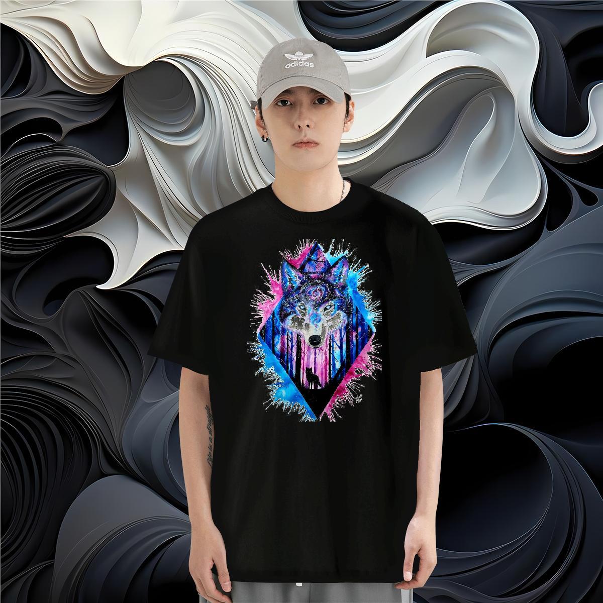 T Shirt For Man 230g 100% Cotton wolf Sport O Neck Short Sleeves Custom Print Oversized Men Tshirts Designer Loose Fit Clothings