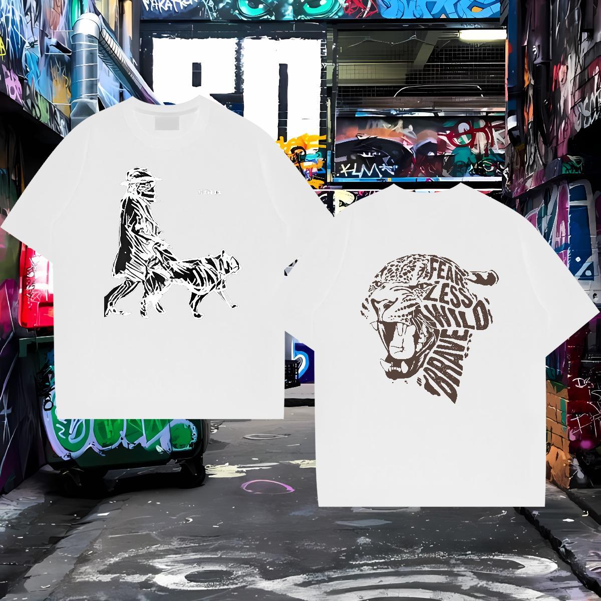 2024 T-Shirts for Men 100% Cotton 230g leopard,line Sport Clothings O-Neck Short Sleeve High Quality Men Clothes T-Shirt Customized