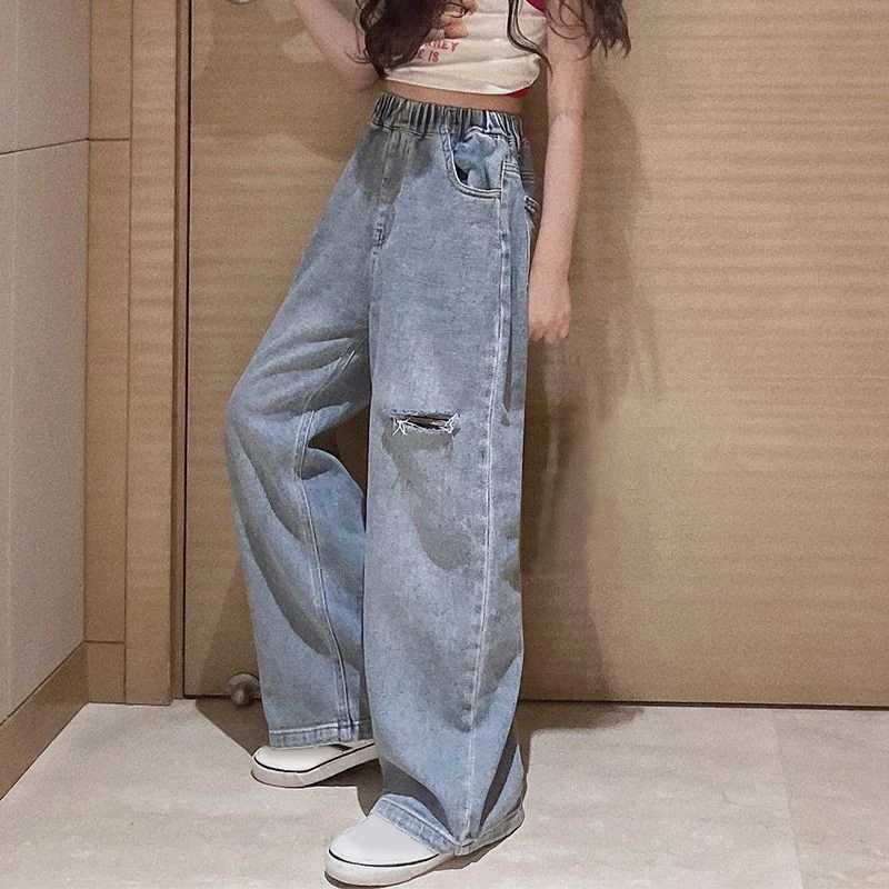 IENENS High Waist Jeans Girl Straight Loose Wide-leg Pants Spring and Autumn Korean Baggy Jeans Fashion Kids Denim Trousers W241227
