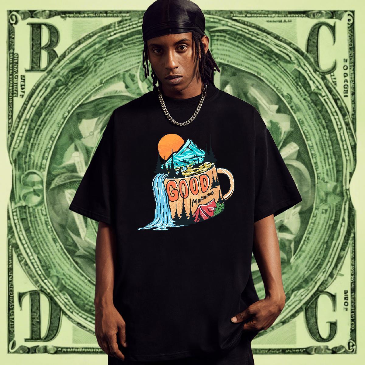 Classic Couples T Shirts 230g 100% Cotton Casual Daily Wear mountains Cartoon Print Breathable Short Sleeve Fashion Designer Mens T Shirts Tees