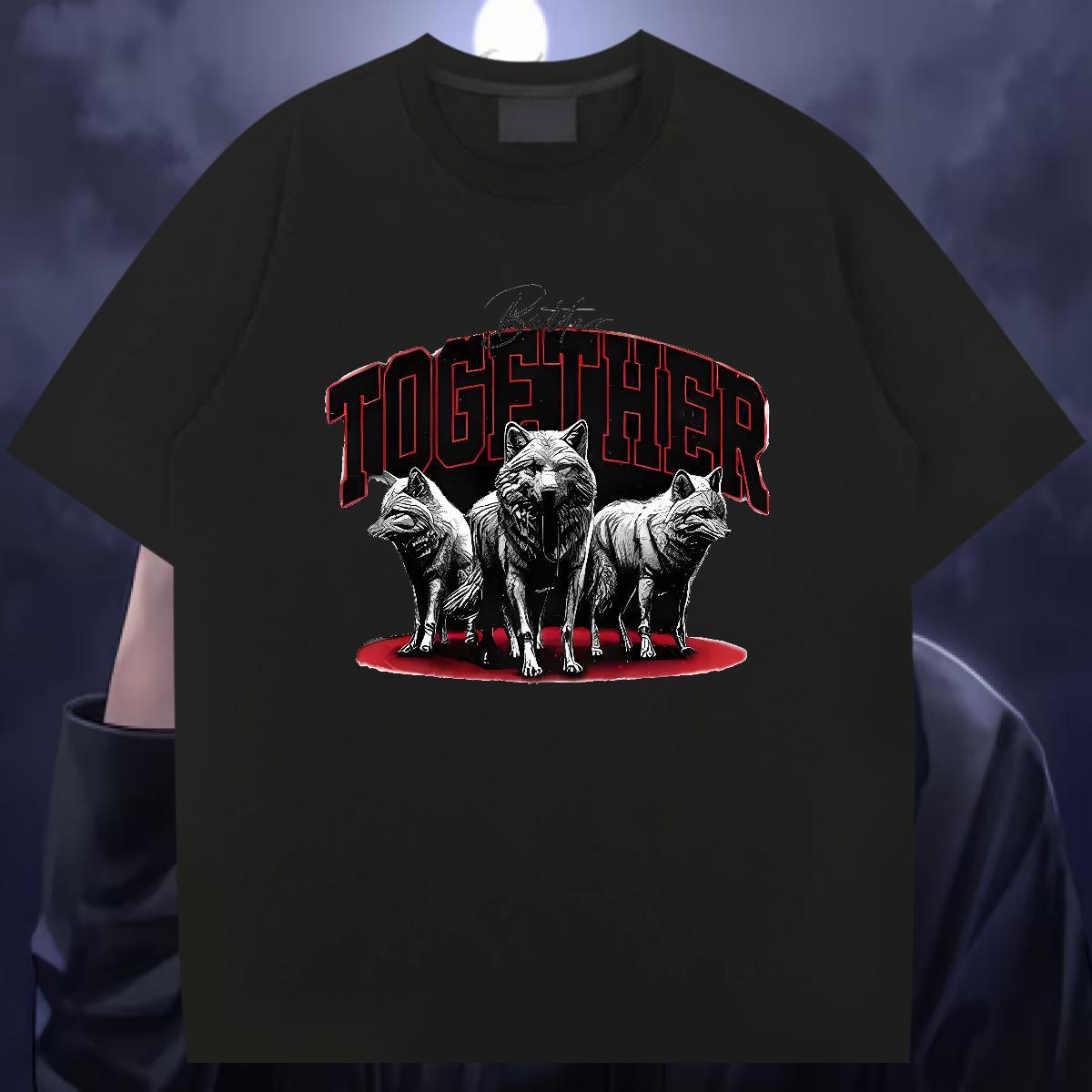 Wholesale T shirt 230g Pure Cotton wolf Summer Casual Tee Shirt Round Neck Short Sleeve Unisex Men Clothes T-Shirt Graphic