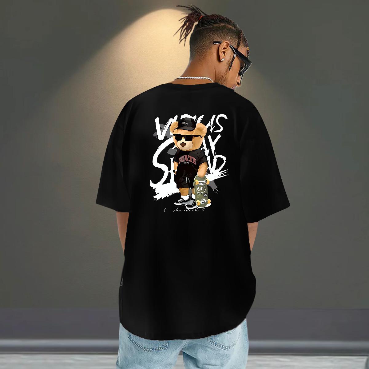 DIY Mens T Shirts 230g Pure Cotton bear Casual Daily Wear Tops Tees Breathable Soft Popular Men Clothes T-Shirt Cartoon Printing L-4XL