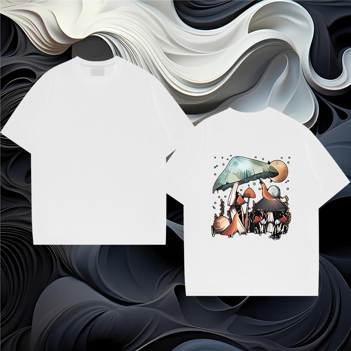 Fashion Design T shirt 230g 100% Cotton mushroom Hip Hop Top Tees Crew Neck Brand Men Tees Cartoon Print