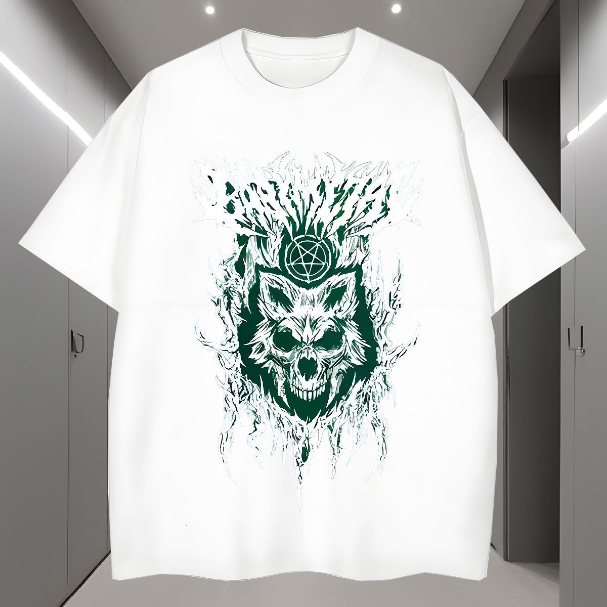 T shirt 230g Cotton wolf Outdoor Short Sleeve Soft Skull Men Tops Tees Stylist Loose Tshirts