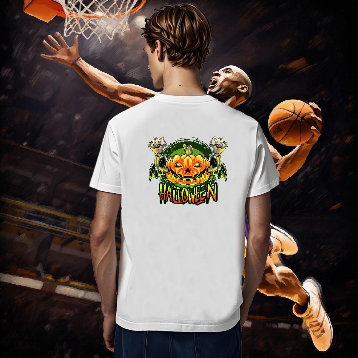 2024 Summer T-Shirts for Men 230g Cotton Halloween Street Casual Polos Round Neck Short Sleeve Wholesale Men Tops Tees Plus Size Cartoon