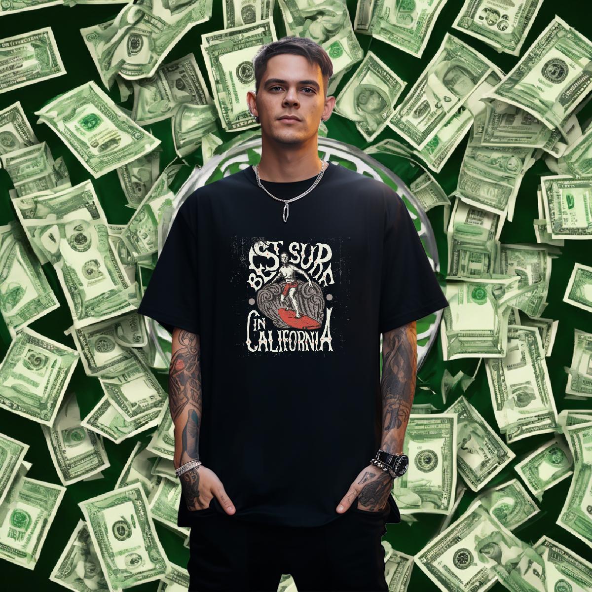 T-Shirts for Men 230g Pure Cotton portrait Daily Wear Crew Neck Floral Print Men Tshirts DIY Loose Fit Polos