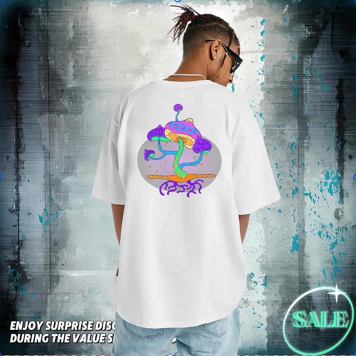 2024 Men T Shirts 230g Cotton mushroom Home Outdoor Tee Shirt O-Neck Short Sleeve TOP Quality Men Tees Black Oversized