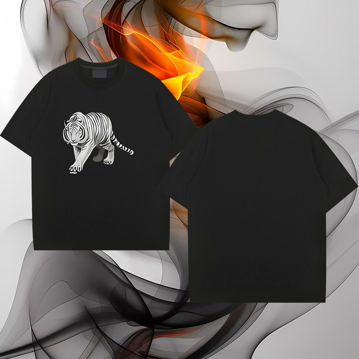 DIY Customized Mens T Shirts 230g 100% Cotton tiger Street wear Hip Hop Tops Crew Neck Breathable Cool Mens Tshirts DIY Logo Oversized