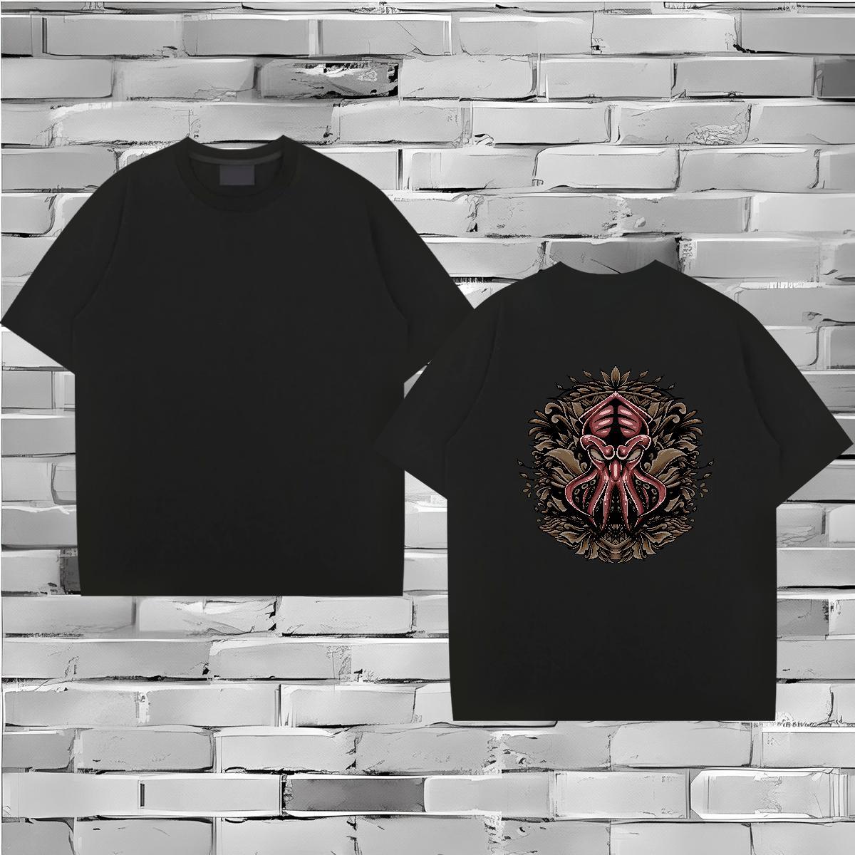 Customized T Shirts Men 230g 100% Cotton octopus Street wear Hip Hop Tops Crew Neck Breathable Soft Tshirts Graphic