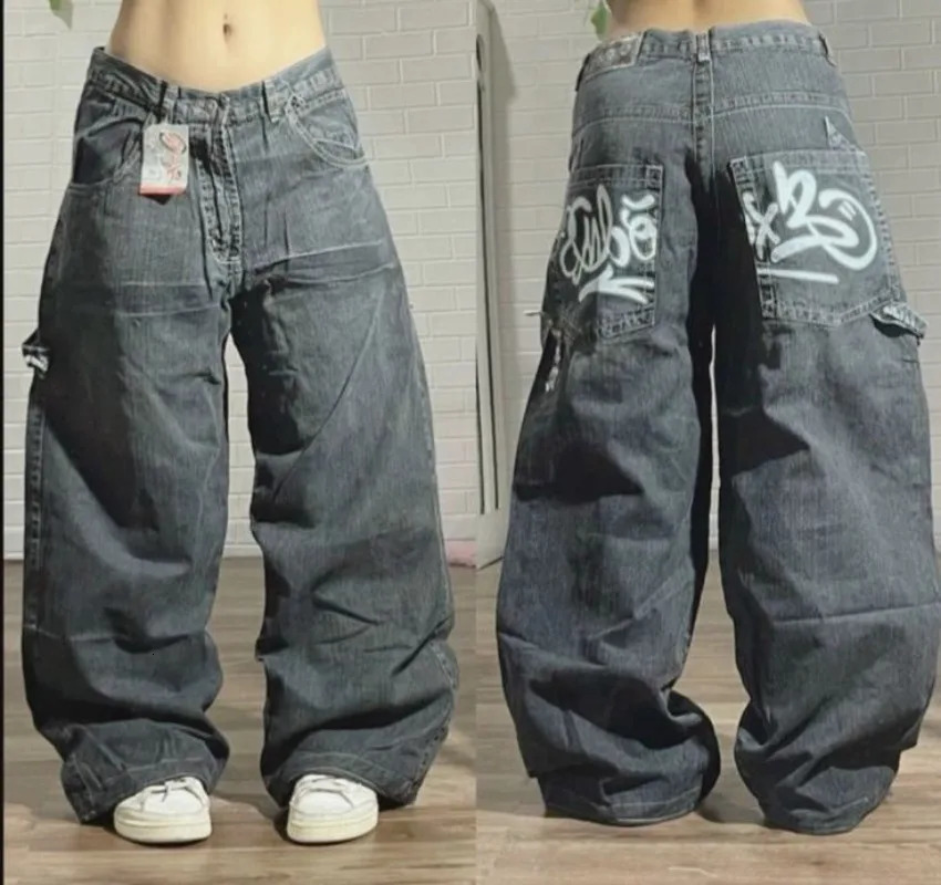 Y2K Retro Jeans SIRI Harajuku High Street Hip Hop men and women Pocket Loose Jeans Gothic High Waist Wide Denim Trousers 240810