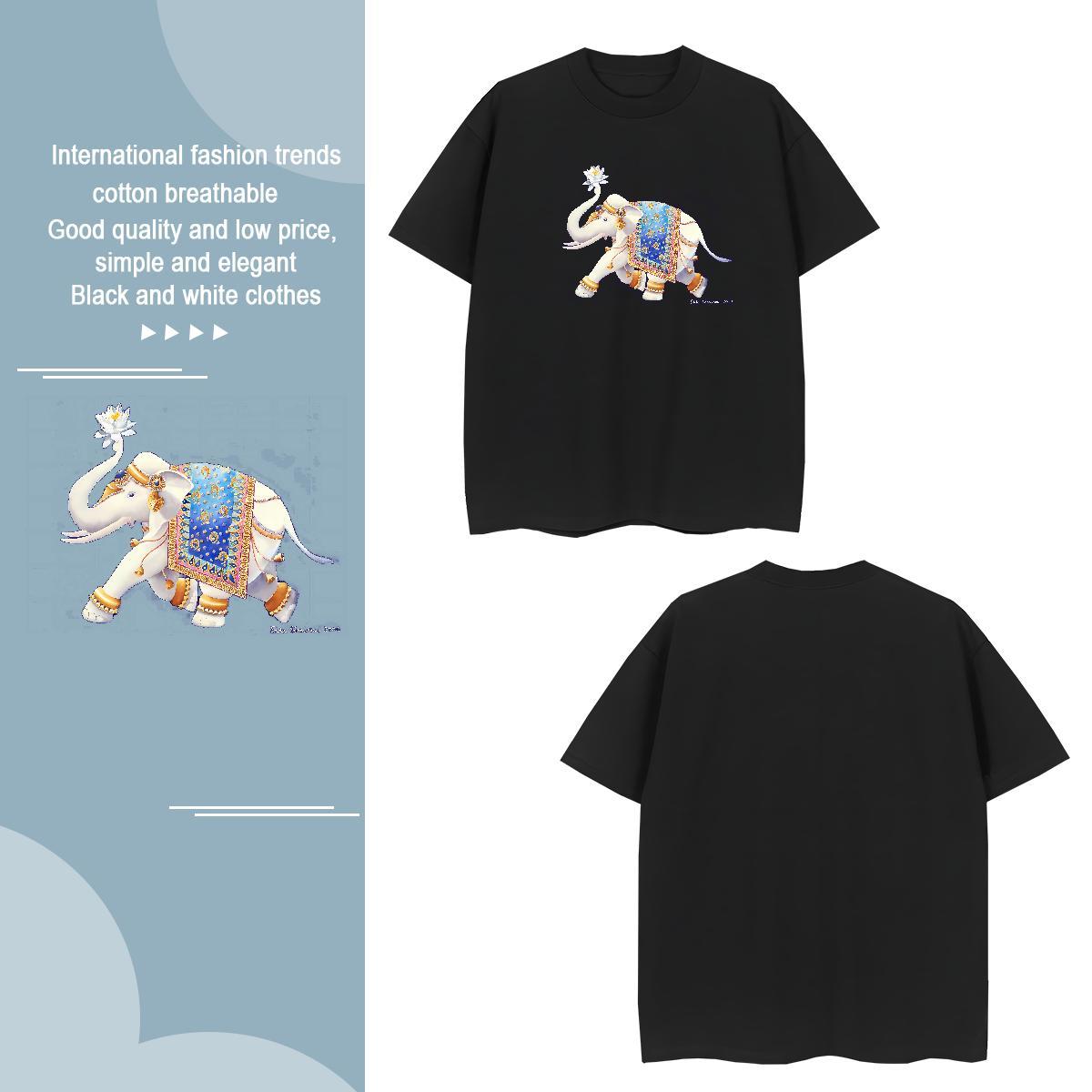 Men T Shirts 230g Pure Cotton elephant Casual Beach Crew Neck Oversized Couples T Shirts 2024 Wholesale Top Tees