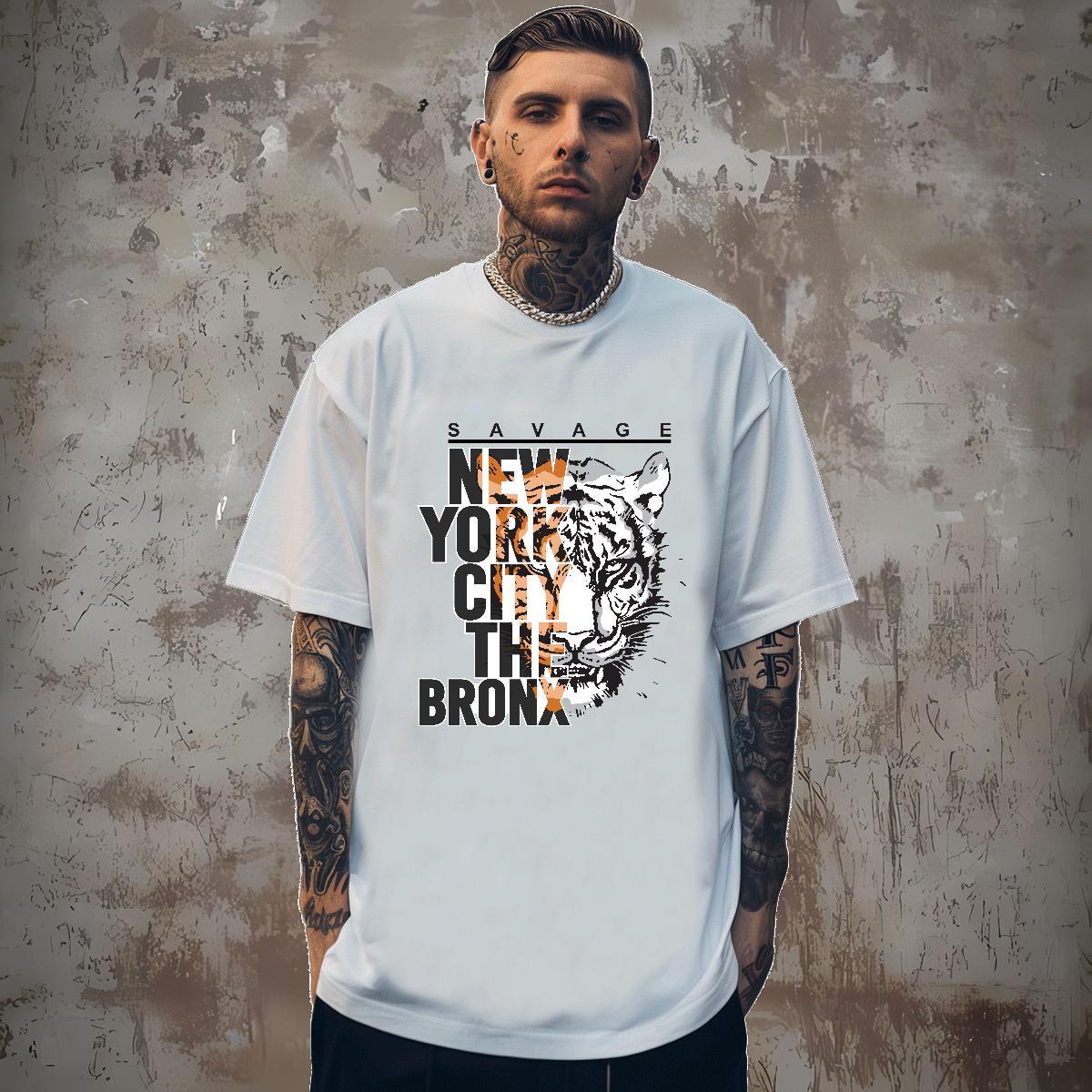 T-Shirts for Men 230g Pure Cotton tiger Summer Casual Breathable Short Sleeve Plus Size Custom Men Tops Tees Brand Comfortable Wear