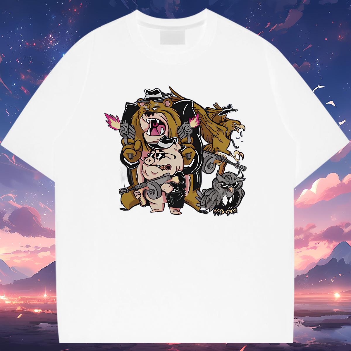 Wholesale Mens T Shirts 230g Pure Cotton Casual Tees Shirts Breathable Crew Neck Loose Tshirts Cartoon Print