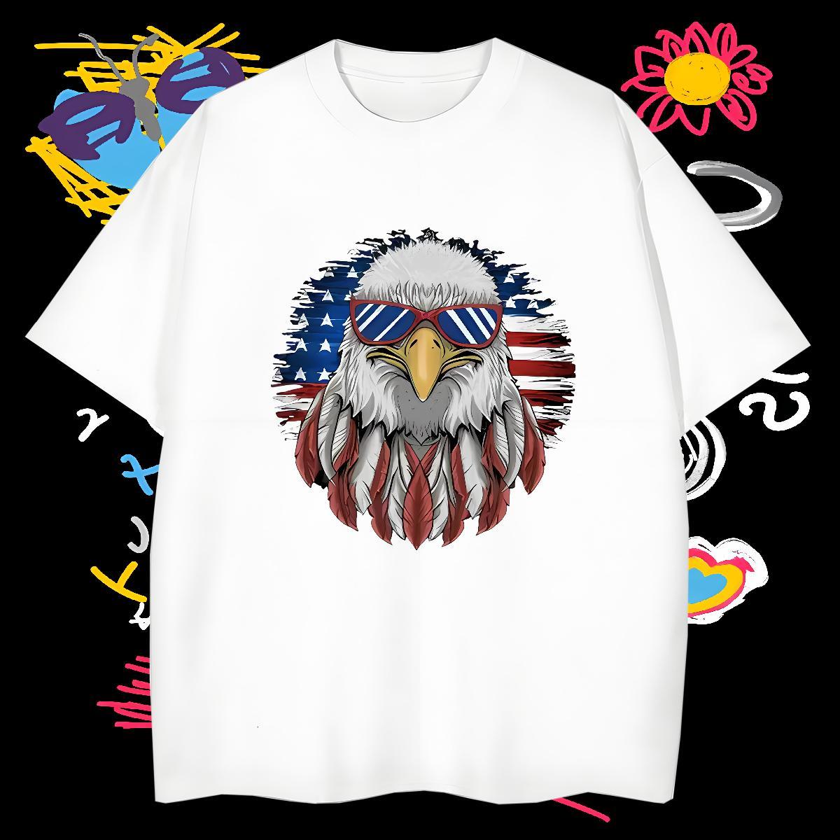 T Shirts Men 230g Pure Cotton eagle Anime Printing Street Crew Neck Floral Print Men Clothes T-Shirt Brand Free Shipping Clothings