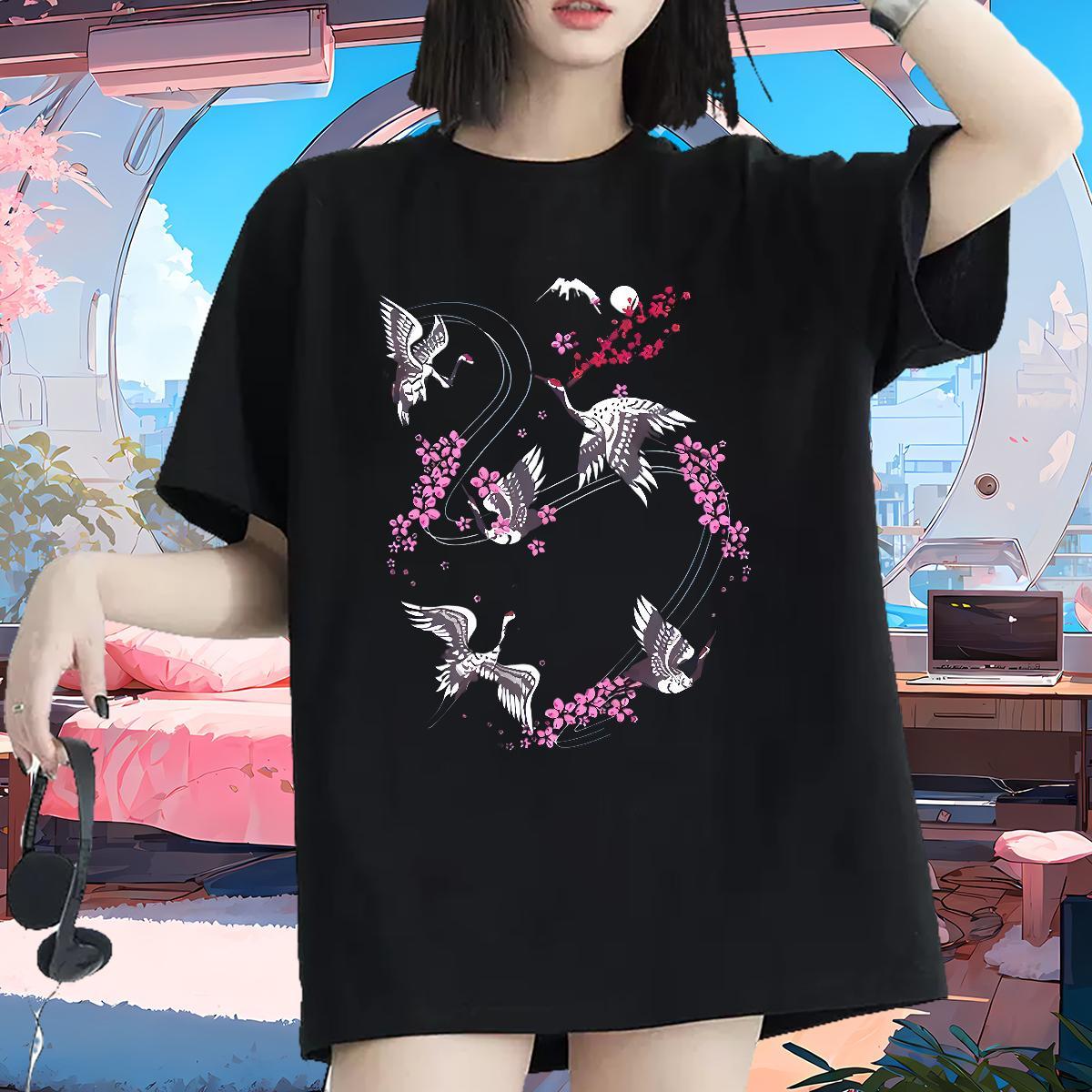 High quality Womens T Shirts Crew Neck Breathable Couples T Shirts Custom Cartoon bird Street 230g Pure Cotton New Wear