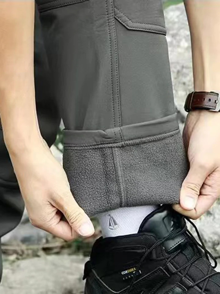 Flap Pocket Mens Fleece Straight Leg Cargo Pants Loose Casual Tactical Work For Hiking Climbing 240806
