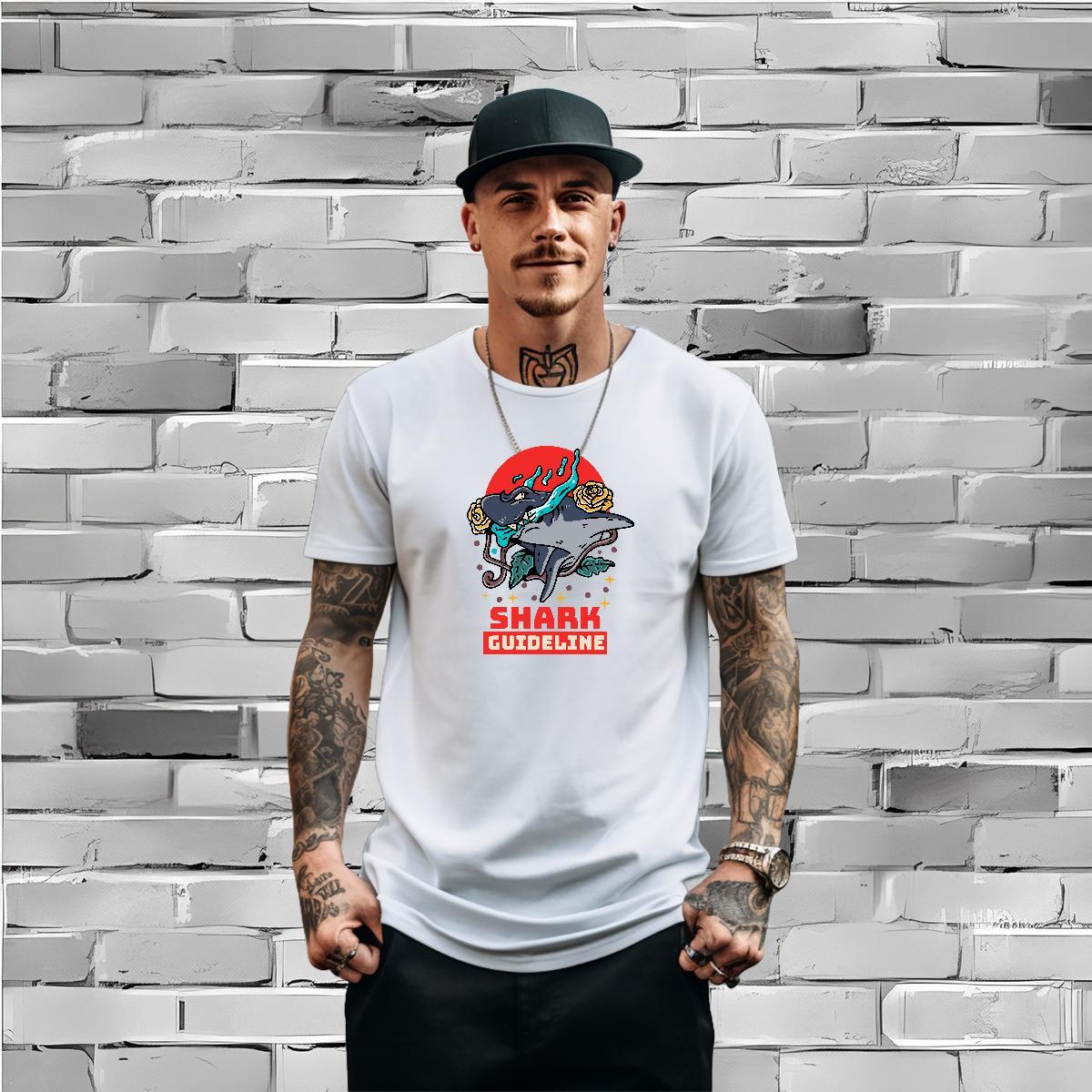 2024 T-Shirts for Men 230g Cotton shark Hip Hop Wear Short Sleeve Soft Loose Fit Couples T Shirts Custom Cartoon