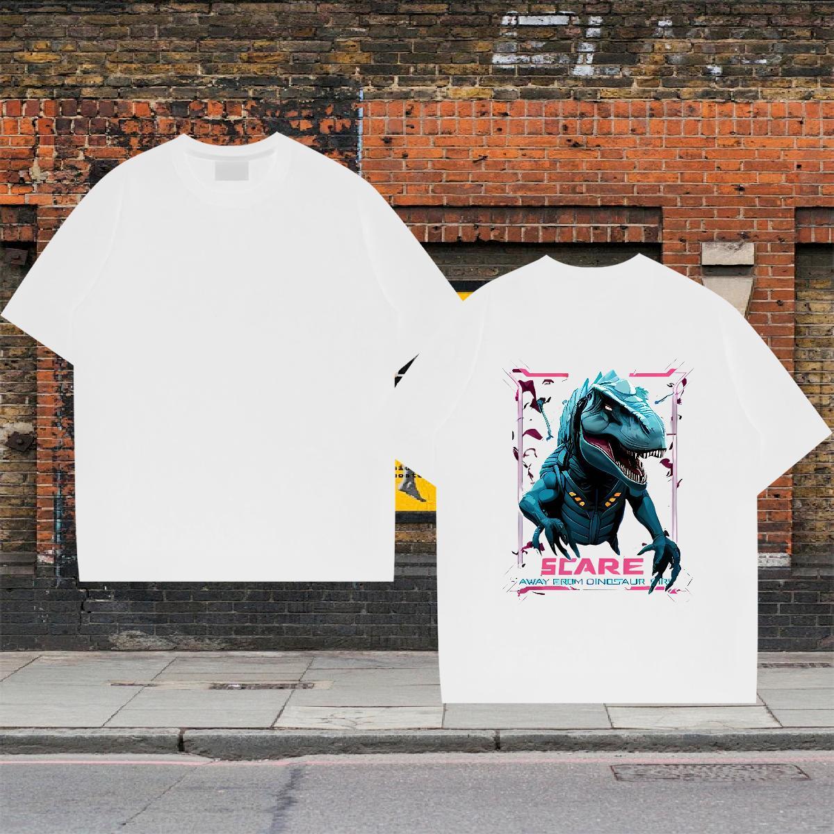 Wholesale Men Tshirts 230g 100% Cotton dinosaur Men T Shirts Summer Casual Short Sleeve O-Neck Custom Print Oversized Casual New Tee Shirt