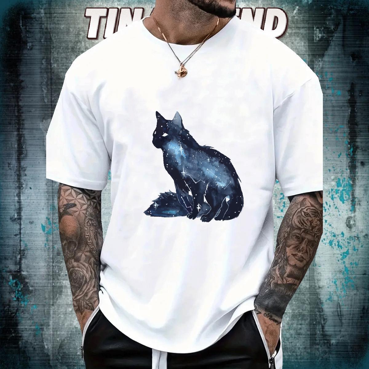 Classic Casual T Shirts Men 230g 100% Cotton cat Daily Outfit Tops Breathable Soft Loose Fit Men Clothes T-Shirt DIY Logo Oversized