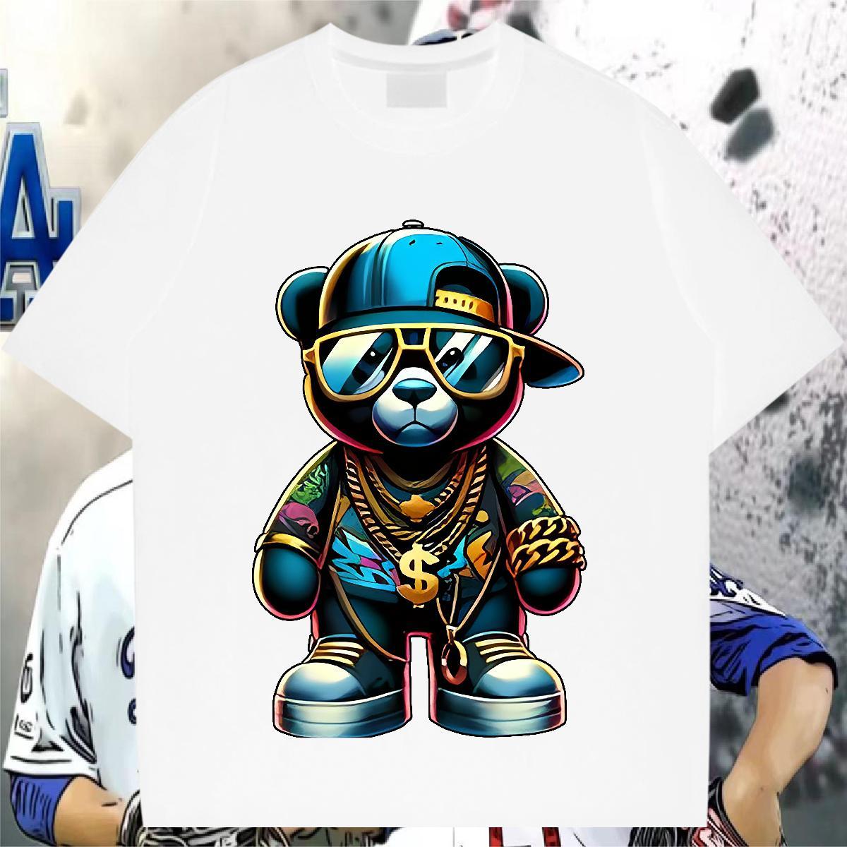 DIY Customized Man T Shirts 230g 100% Cotton bear Daily Outfit Top Tees Breathable Unisex Men Clothes T-Shirt Plus Size Custom