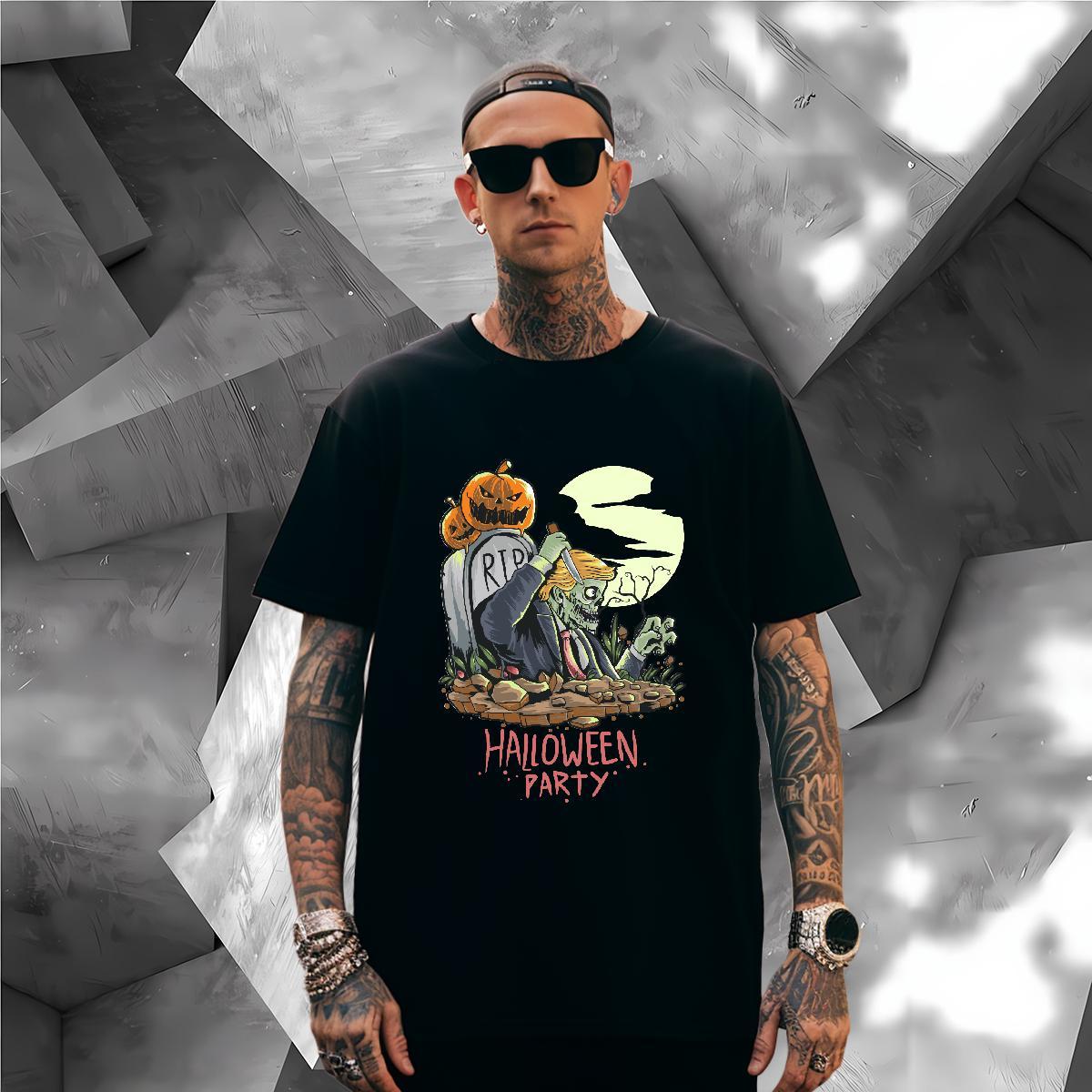 T shirt 230g Pure Cotton Halloween Anime Printing Street Breathable Crew Neck Plus Size Custom Tshirt for Man Woman New Popular Tops