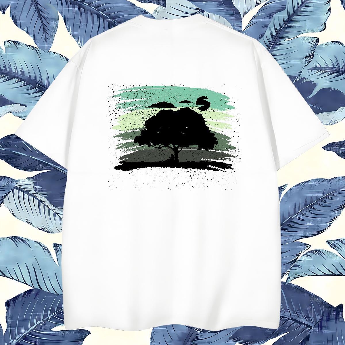 Classic Casual T shirt 230g 100% Cotton tree Anime Printing Street Tops Tees Round Neck Short Sleeve Unisex Men Tshirts Skull