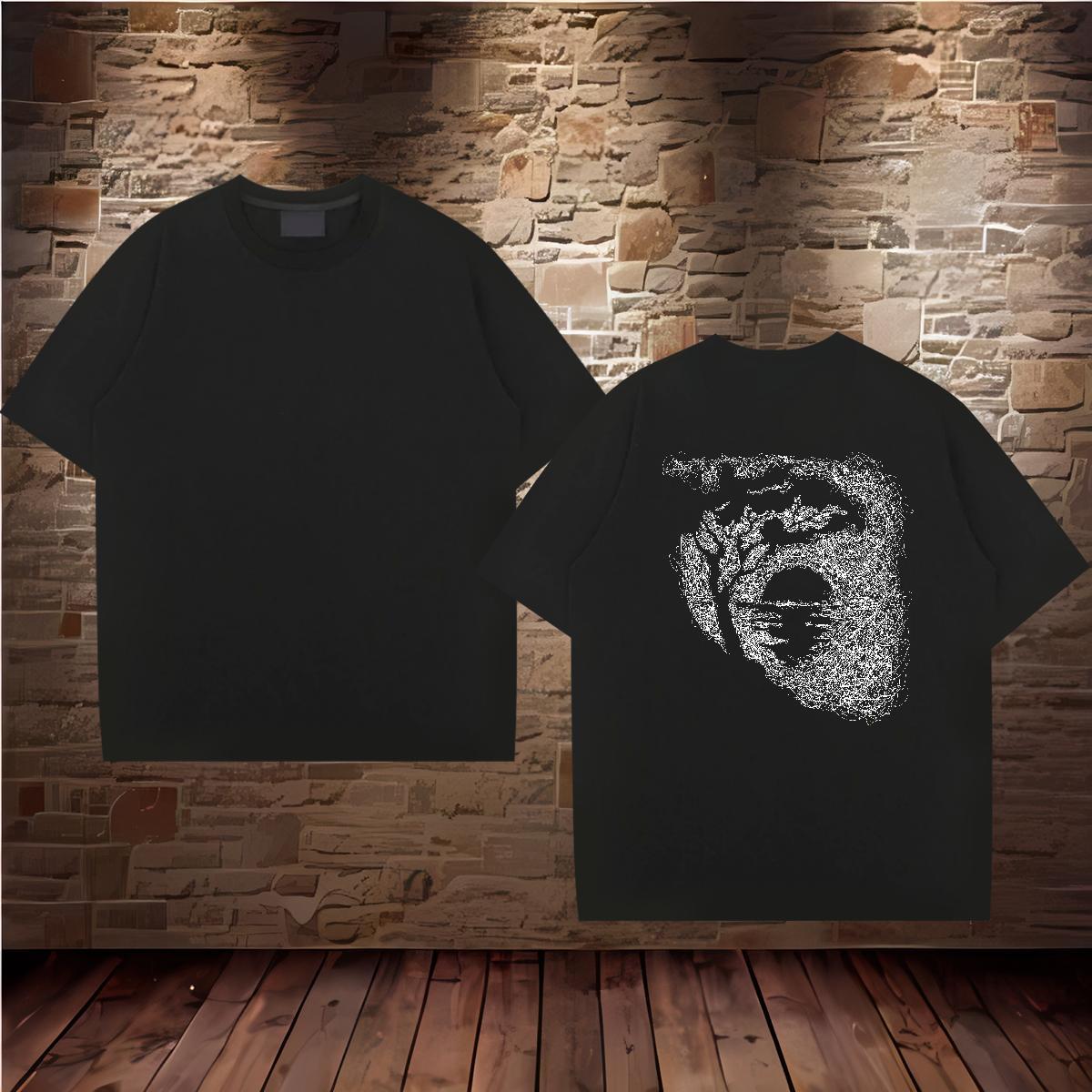Casual New T-Shirts 230g Cotton tree Street Tops Round Neck Short Sleeve High Quality Men Tshirts Black Oversized